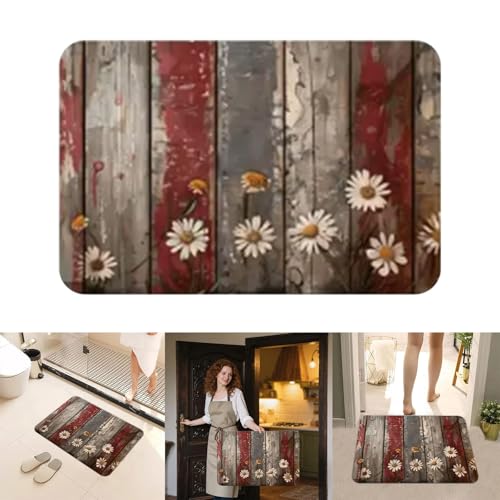Feizikaw Teppich Badezimmer Küchenteppich im Bauernhaus-Stil mit Blumenmuster, weicher Flanell, für den Eingangsbereich, Wohnzimmer, Landhausstil, Bodenmatte, waschbar, langlebig (Brown, 60x40cm) von Feizikaw