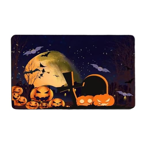 Feizikaw Teppich für Badezimmer Badezimmermatte Hexen-Badezimmerteppich, rutschfest und seltsam, geeignet für Halloween, Heimdekoration (Dark Blue3, 60x90cm) von Feizikaw