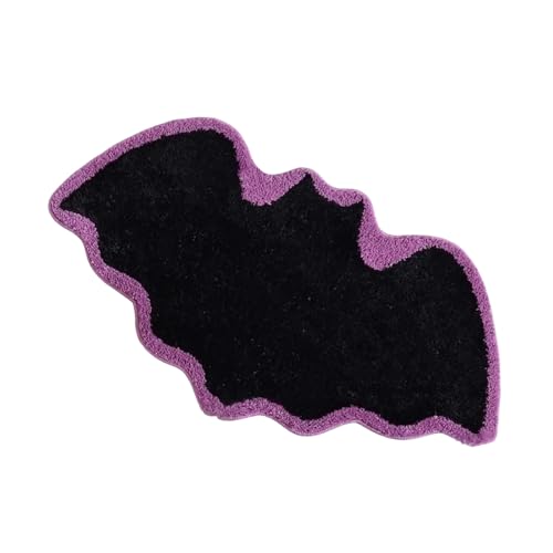 Feizikaw rutschfeste Badematte Halloween Fledermaus Badezimmerteppich Fledermausteppich Halloween Dekorative Badezimmermatte Gotischer Bereichsteppich Schwarz-Orange Fledermausförmiger (A, 40x60cm) von Feizikaw