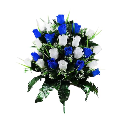 Getrocknete Blumen Trauerseide, Friedhofsblumen, Grabblumen, rote Lilien mit weißen Gänseblümchen und roten Rosen (1) Blumenstrauß (B, 40X30cm) von Feizikaw