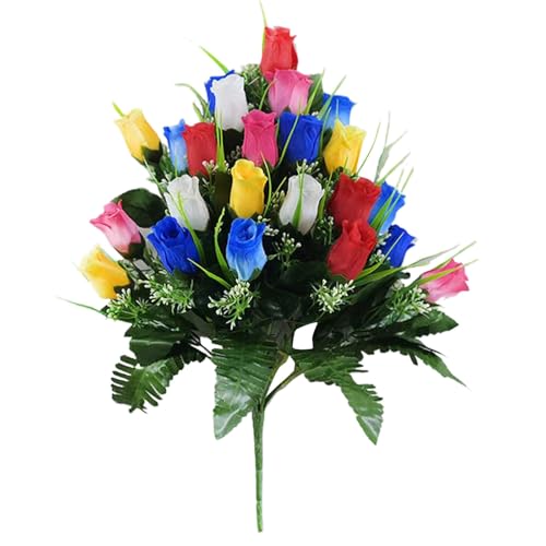 Getrocknete Blumen Trauerseide, Friedhofsblumen, Grabblumen, rote Lilien mit weißen Gänseblümchen und roten Rosen (1) Blumenstrauß (D, 40X30cm) von Feizikaw