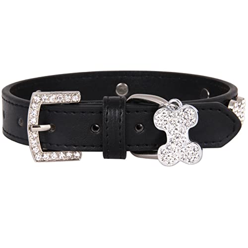 Halsband Welpe Pet Bone Strass Hundehalsband Buckle Pet Leine Katzenhalsband (Black, S) von Feizikaw