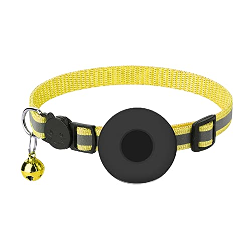 Haustierhalsbänder Airtag Katzenhalsband mit Abreißklingel Airtag Katzenhalsband Reflektierendes Halsband mit verstellbarem Riemen Abbrechbares Halsband mit Airtag-Halterung, 1 cm (Yellow, One Size) von Feizikaw