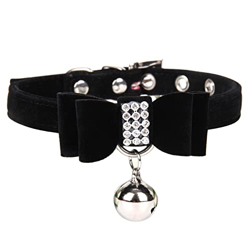 Haustierhalsbänder Samt-Elegantes Schleifen-Seil-Katzenhalsband -Hundeketten-Haustierhalsband (Black, S) von Feizikaw