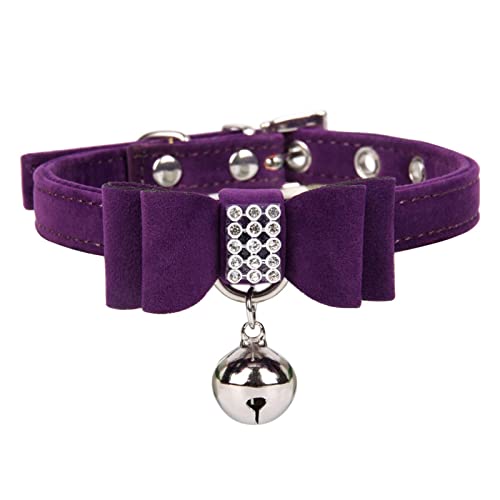 Haustierhalsbänder Samt-Elegantes Schleifen-Seil-Katzenhalsband -Hundeketten-Haustierhalsband (Purple, S) von Feizikaw