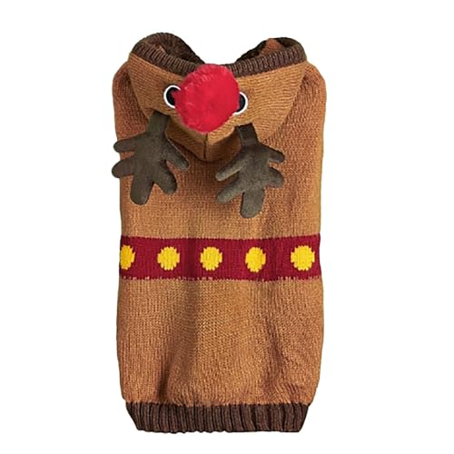 Hunde Kleidung für Kleine Hunde Weihnachtspullover Pudel, Auto, Lebkuchen, Rentier, Geweih, Weihnachtsmanngürtel, Baum- und Schneeflocken-Design (Brown, S) von Feizikaw