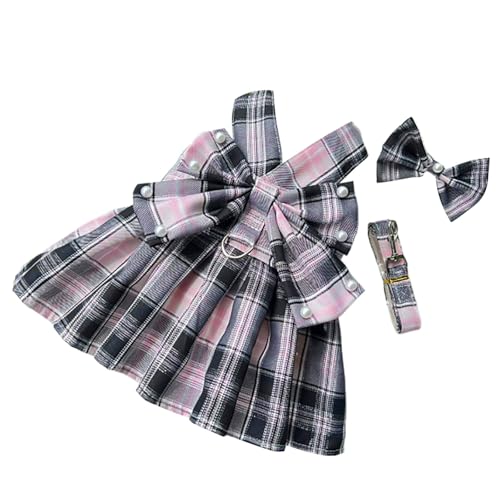 Feizikaw Hundekleid Niedliches und stylisches Hundegeschirrkleid mit Karomuster und Schleife für kleine Hunde, perfekt für den Innen- und Außenbereich, in verschiedenen Größen erhältlich (Black, XS) von Feizikaw