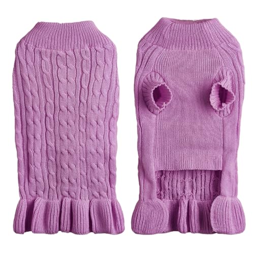 Feizikaw Hundekleid Rollkragenpullover, warm, elegant, Seil, Haustierpullover, Stretch-Strick-Pulloverkleid mit Rüschen (A, M) von Feizikaw