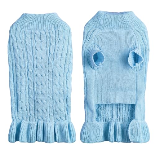 Feizikaw Hundekleid Rollkragenpullover, warm, elegant, Seil, Haustierpullover, Stretch-Strick-Pulloverkleid mit Rüschen (BU2, M) von Feizikaw