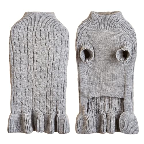 Feizikaw Hundekleid Rollkragenpullover, warm, elegant, Seil, Haustierpullover, Stretch-Strick-Pulloverkleid mit Rüschen (Grey, L) von Feizikaw