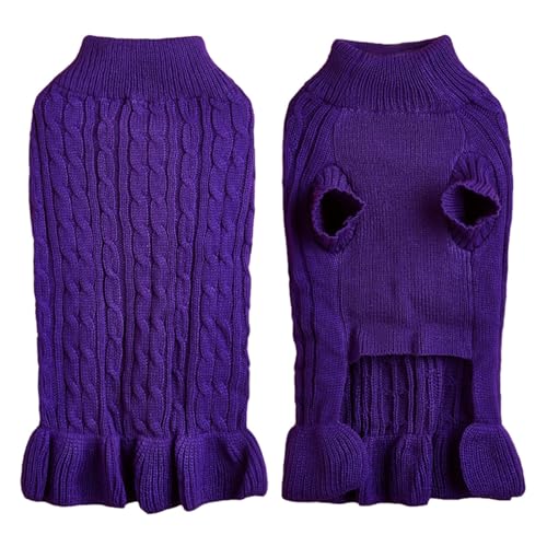 Feizikaw Hundekleid Rollkragenpullover, warm, elegant, Seil, Haustierpullover, Stretch-Strick-Pulloverkleid mit Rüschen (Purple, L) von Feizikaw