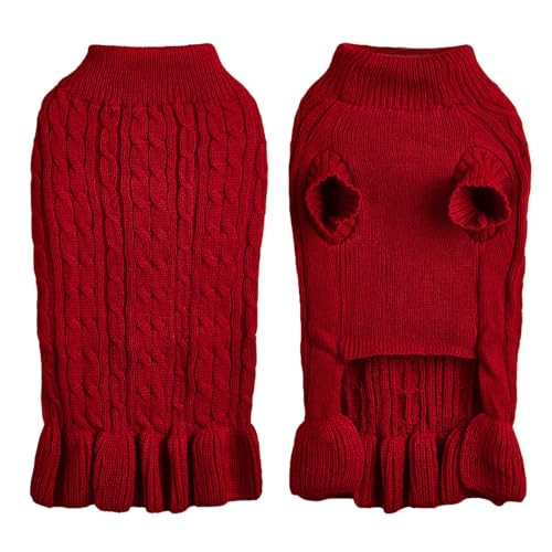 Feizikaw Hundekleid Rollkragenpullover, warm, elegant, Seil, Haustierpullover, Stretch-Strick-Pulloverkleid mit Rüschen (RD1, S) von Feizikaw