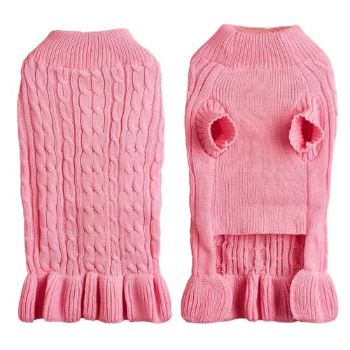 Feizikaw Hundekleid Rollkragenpullover, warm, elegant, Seil, Haustierpullover, Stretch-Strick-Pulloverkleid mit Rüschen (RD2, XL) von Feizikaw
