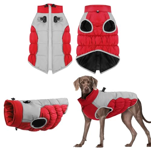 Hundekleid Warmer Wintermantel für Hunde, Hundemantel aus Fleece, Hundejacke mit integriertem Geschirr, winddicht, Hundemantel für kaltes Wetter, reflektierender Rollkragen, großer (G, 30x20 cm) von Feizikaw
