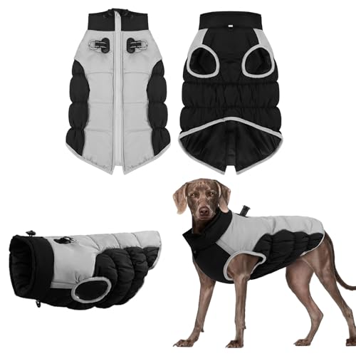 Hundekleid Warmer Wintermantel für Hunde, Hundemantel aus Fleece, Hundejacke mit integriertem Geschirr, winddicht, Hundemantel für kaltes Wetter, reflektierender Rollkragen, großer (M, 32x22 cm) von Feizikaw
