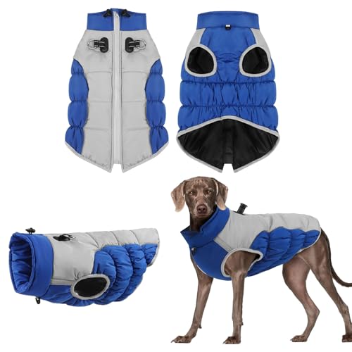 Hundekleid Warmer Wintermantel für Hunde, Hundemantel aus Fleece, Hundejacke mit integriertem Geschirr, winddicht, Hundemantel für kaltes Wetter, reflektierender Rollkragen, großer (N, 32x22 cm) von Feizikaw