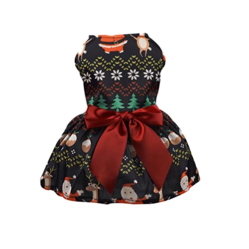 Feizikaw Hundekleid Weihnachtshundekostüm Haustier Katze Lustige Weihnachtsfeier Cosplay Santa Dress Up Bekleidung für Katzen kleine Hunde Weihnachtsdruck Haustier Weihnachtskleid (Black, M) von Feizikaw