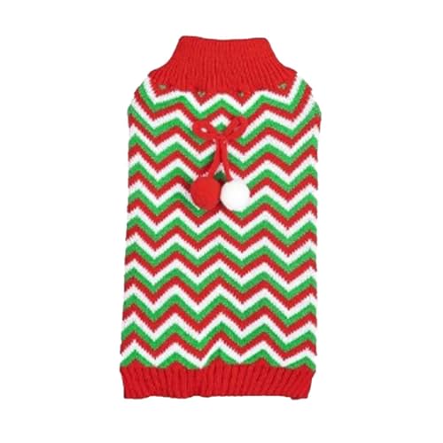 Feizikaw Hundekleidung Kleine Hunde Haustierpullover in klassischem Rot- und Grün-Farbblockdesign mit Schneeflocken-Fliege und Bommel am Rundhalsausschnitt für Bequeme Weihnachtsfeiern (Green, L) von Feizikaw