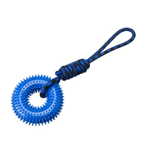 Hundespielzeug Hundespielzeug, quietschender, stacheliger Ring zum Kauen, Welpen-Beißspielzeug mit Seil gegen Langeweile, interaktiver Trainingsring für kleine, mittelgroße und große (Blue, 13cm) von Feizikaw