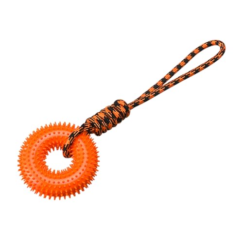 Hundespielzeug Hundespielzeug, quietschender, stacheliger Ring zum Kauen, Welpen-Beißspielzeug mit Seil gegen Langeweile, interaktiver Trainingsring für kleine, mittelgroße und große (Orange, 13cm) von Feizikaw