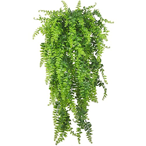 Künstliche Hortensien Künstliche Pflanzen Farne Persisches Rattan Kunststoffpflanzen für den Außenbereich Für die Wand Innen Hängekörbe Hochzeit Girlande Dekor 1 Stck (Green, One Size) von Feizikaw