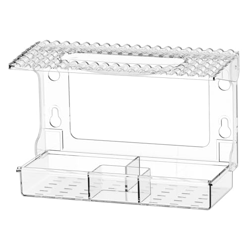 Maoutdoor Hanging Bird Feeder EIN durchsichtiges Vogelhaus für Ihre Vögel! Vogelhäuschen für Vogelkäfigfenster mit starker Saugnapfbefestigung, Design ohne Stanzen. (White, 26.30X14.30X5.50cm) von Feizikaw