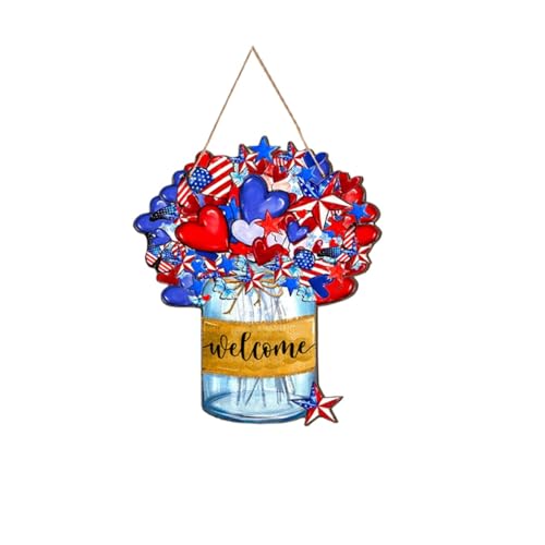 Party Accessoires Patriotischer Türhänger aus Holz zum Unabhängigkeitstag mit rot-weiß-blauem Design, zum Aufhängen an der Veranda für die Feierlichkeiten zum 4. Juli, 30 x 30 cm (A, One Size) von Feizikaw