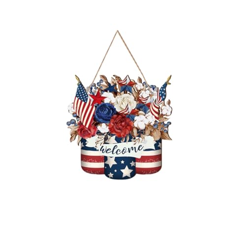 Party Accessoires Patriotischer Türhänger aus Holz zum Unabhängigkeitstag mit rot-weiß-blauem Design, zum Aufhängen an der Veranda für die Feierlichkeiten zum 4. Juli, 30 x 30 cm (C, One Size) von Feizikaw