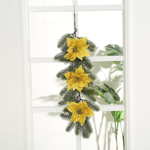 Party Accessoires Umgedrehter Weihnachtskranz, Elegante künstliche Weinrebentür für Feiertagsfeiern, perfektes festliches Hängeornament. (Gold, 25x65cm) von Feizikaw