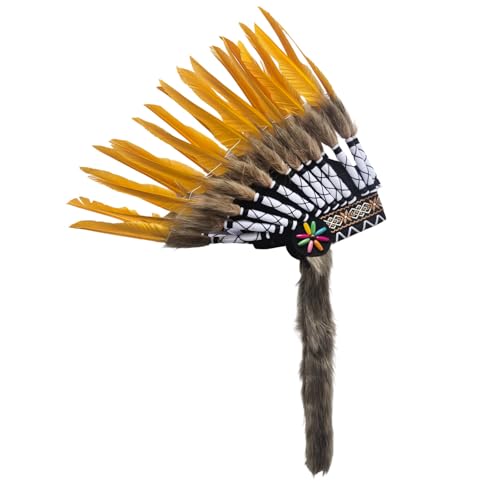Party ZubehöR Indischer Hut, dekorativer Federkopfschmuck für Bühnenauftritte, Festivals, Halloween (Gold, 43x30 cm) von Feizikaw
