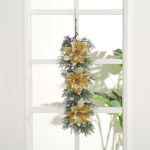 Party Zubehör Upside Down Weihnachtskranz Faux Vine Ornament für Türöffnung Festliches Hängendes Zubehör (Gold, 16x58cm) von Feizikaw
