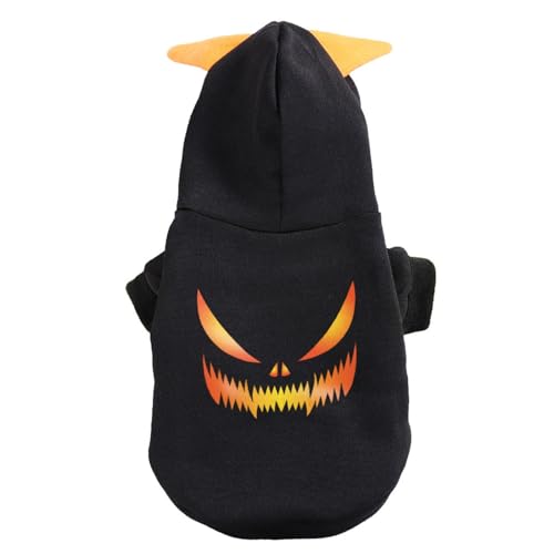 Shirts für Hunde Halloween-Hundehoodie mit , lustige Katzenkleidung, Kürbisdesign, warmer Haustieranzug, Zweibeinkostüm, geeignet für kleine mittelgroße Hunde (M (Rückenlänge 35 cm)) (Black, M) von Feizikaw