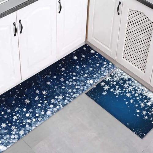 Terassendeko Weihnachten Küche Teppich Und Matte Set 2 Stück Von Küche Hause Winter Boden Matte Boden Dekoration (A, One Size) von Feizikaw