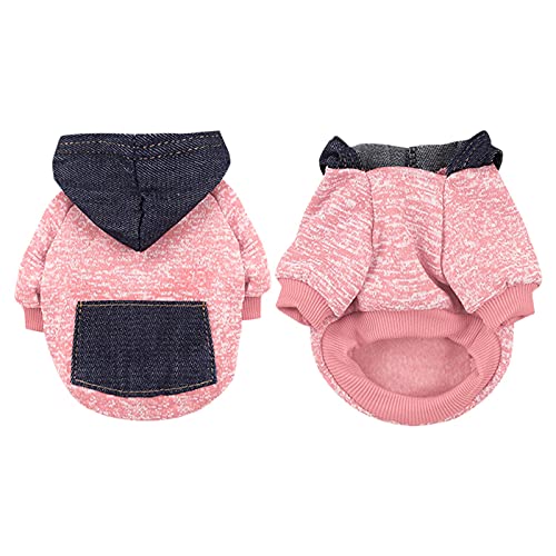 Feizikaw Tierkleidung Hausgebrauch Haustier- Winteroberteil Denim-Taschen-Sweatshirt mit Nähten, farblich passende Kapuze, zweibeinige Fleece-warme Kleidung (XXL) von Feizikaw