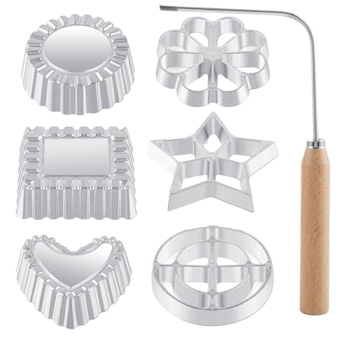 Tortenboden Backform 7-teiliges Rosetten-Timbale-Set, Rosetten-Herstellungsset mit, Blumen-Bunuelos-Plätzchen-Form-Set, Trichterkuchen-Maker-Set (Silver, 24.5X12CM) von Feizikaw