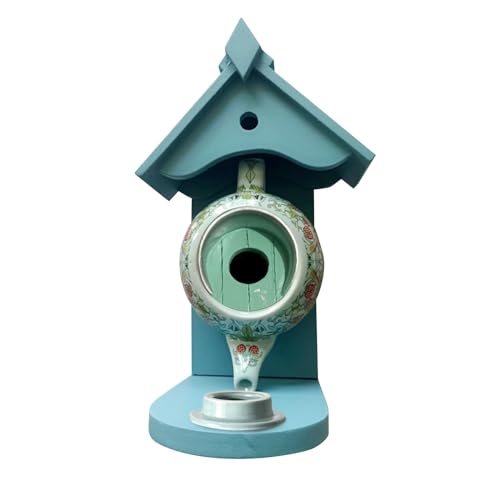 VogelhäUser Blaugrüne Teekanne, Futterspender, hängende Garten-/Terrassen-Außendekoration für Futterhäuschen, Wildvögel (Green, One Size) von Feizikaw