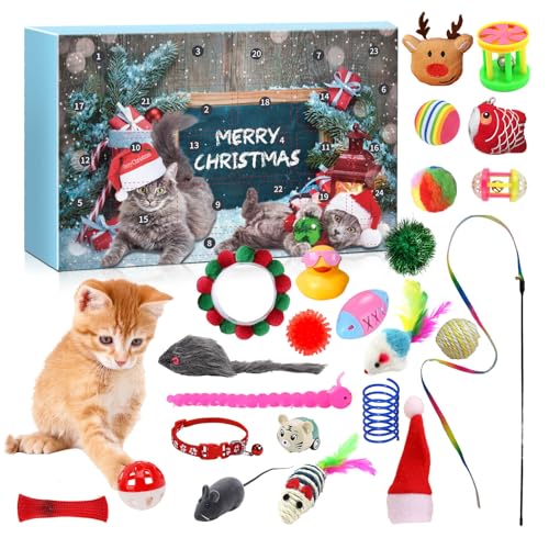 Weihnachts Countdown Kalender 2026 Neuer Katzen-Adventskalender, 24 Tage Countdown bis Weihnachten, Adventskalender, Katzenfeder-Teaser und Spielzeug, interaktives Spiel für Katzenliebhaber von Feizikaw