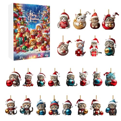 Weihnachts Countdown Kalender 2D-Weihnachtskatzen-Heimschmuck, 2026, Weihnachtsfeiertag, Adventskalender, Weihnachtsbaumschmuck, 2D-Katzenschmuck, Weihnachtsbaum-Set, Ornamente von Feizikaw