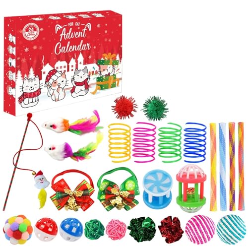 Weihnachts Countdown Kalender Adventskalender für Katzen, Katzen-Adventskalender 2025, 24 Tage Weihnachts-Countdown, interaktive Katze für Hauskatzen mit Teaser-Zauberstab von Feizikaw