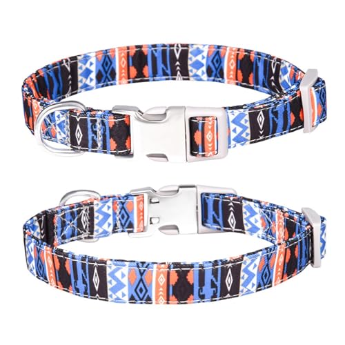 Welpenhalsbänder Mehrfarbig bedrucktes Haustierhalsband mit -Verlust-Buchstaben-graviertem Hundehalsband im Boho-Stil. Hundeleinenhalsband (A, S) von Feizikaw