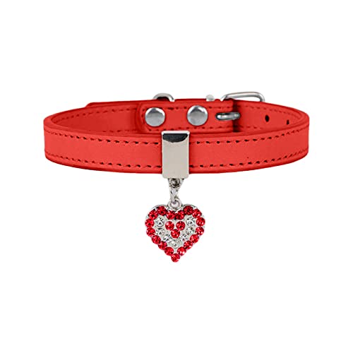 Welpenhalsbänder Mit Leine Set Hundehalsband Haustierschnalle Hundekette Süßes Haustier Pfirsichherz Hundehalsband Seil (Red, XS) von Feizikaw