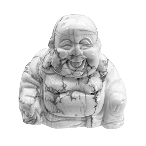 Fekuar Weißer Howlith-Türkis, Happy Buddha-Statue, handgeschnitzt, Maitreya lachender Buddha-Figur, Skulptur, Tasche, Heilkristall, 40 mm von Fekuar
