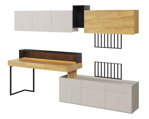 Feldmann Preiswert Wohnen Kinderzimmer-Set Teen Flex 8-teilig Hickory Natur betonfarben Raw Steel von Feldmann Preiswert Wohnen