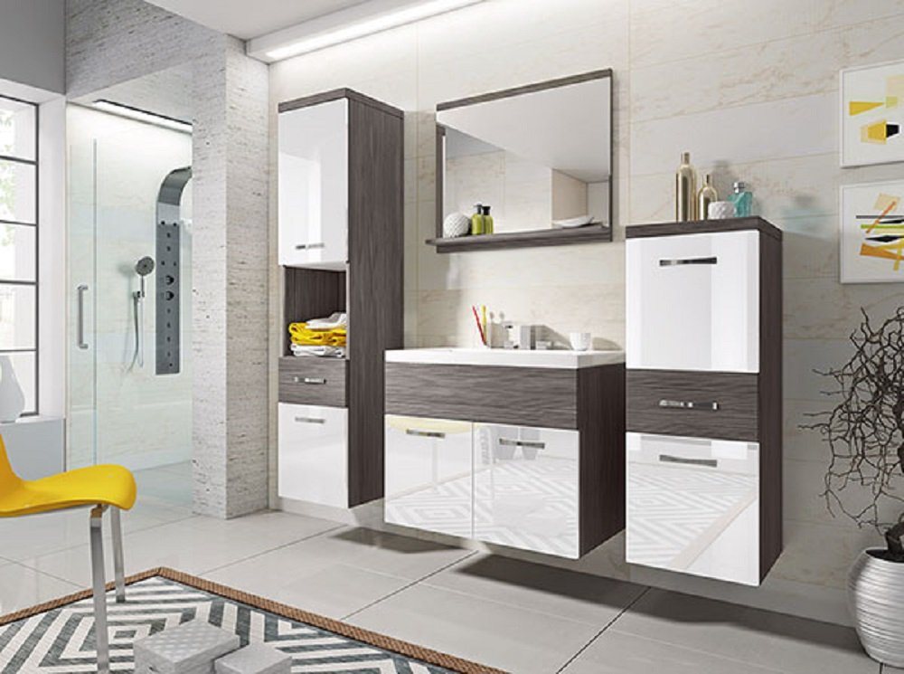 Badmöbel-Set ALBA, (Set, 5-St., Farbe wählbar), 2 Hängeschränke + 1 Spiegel + 1 Waschbeckenunterschrank + 1 Waschbecken von Feldmann-Wohnen
