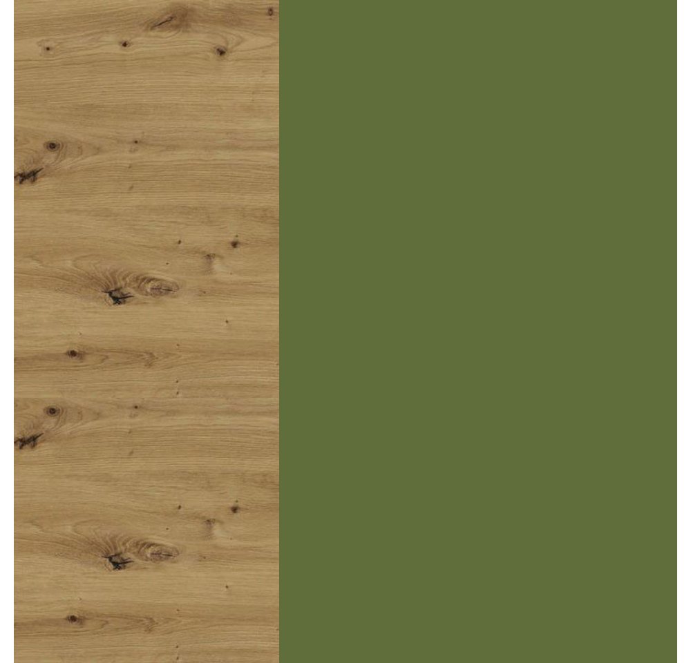Feldmann-Wohnen Apothekerschrank Brerra (D15/kargo, 1 Türfront, innen 1 Korbauszug mit 2 Ablagen, 1-St., moderne Optik, lackierte Fronten, 15x50x82cm) Eiche Artisan / RAL 6025 farngrün matt / Korb rechts von Feldmann-Wohnen