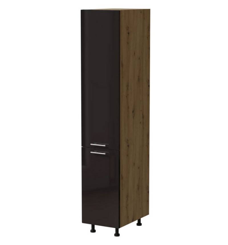 Feldmann-Wohnen Apothekerschrank Essen (2D14K/40 kargo, 1 Tür, 2 Einlegeböden, 1 Korbauszug, 1-St., moderne Optik, Acrylfronten mit Glaseffekt) 40x59x207cm Schwarz Hochglanz / Eiche Artisan Matt von Feldmann-Wohnen