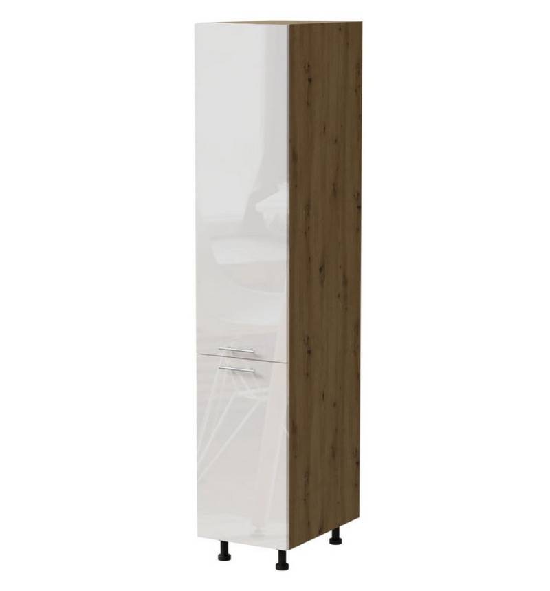 Feldmann-Wohnen Apothekerschrank Essen (2D14K/40 kargo, 1 Tür, 2 Einlegeböden, 1 Korbauszug, 1-St., moderne Optik, Acrylfronten mit Glaseffekt) 40x59x207cm Eiche Artisan - weiß Hochglanz (ES-2D14K/40/kargo) von Feldmann-Wohnen