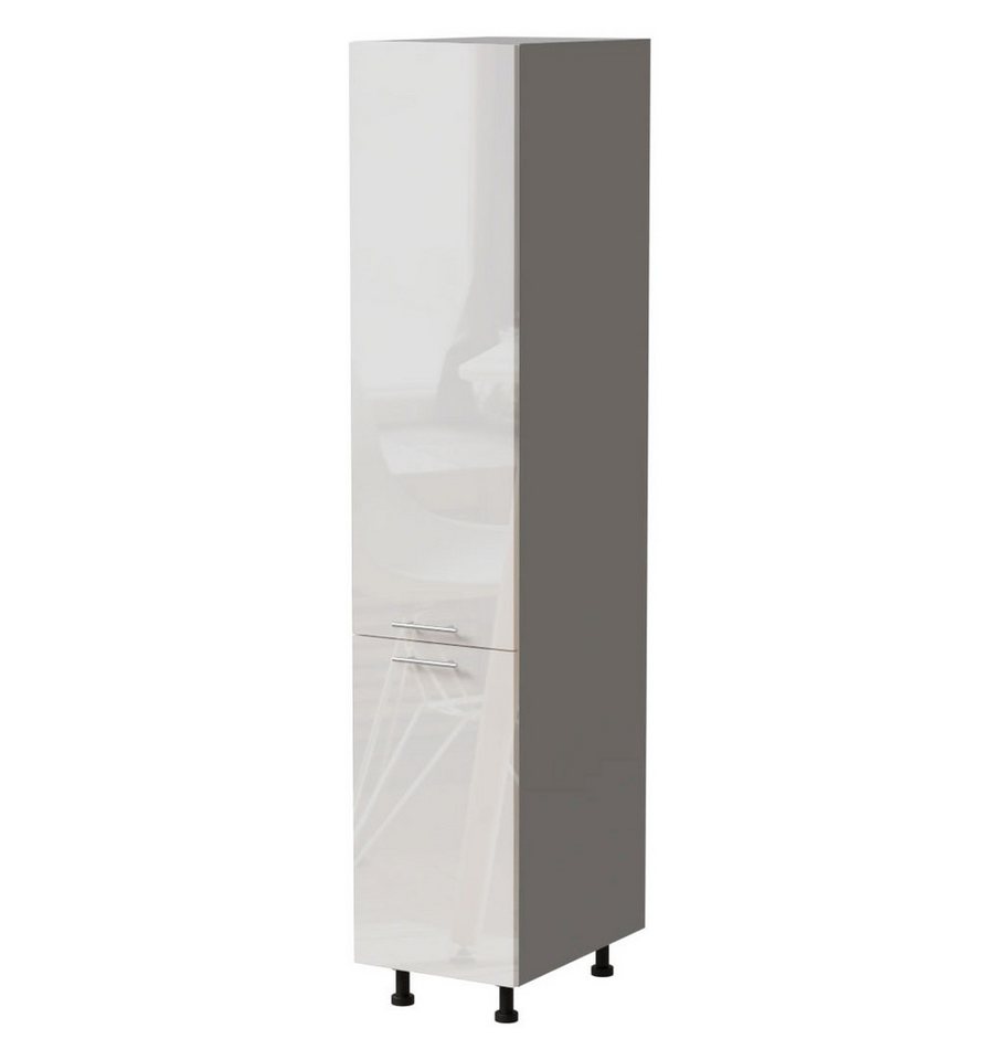 Feldmann-Wohnen Apothekerschrank Essen (2D14K/40 kargo, 1 Tür, 2 Einlegeböden, 1 Korbauszug, 1-St., moderne Optik, Acrylfronten mit Glaseffekt) 40x59x207cm grau - weiß Hochglanz (ES-2D14K/40/kargo) von Feldmann-Wohnen