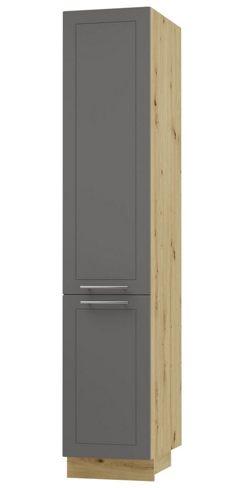 Feldmann-Wohnen Apothekerschrank Kvantum (Türscharniere mit Soft-Close-Funktion, 1 Schublade mit Metallkorb, 1-St., Fronten mit dekorativen Fräsungen und leicht abgerundeten Ecken) 40x59x207cm eiche artisan - graphit (Q-2D14K/40/kargo) von Feldmann-Wohnen