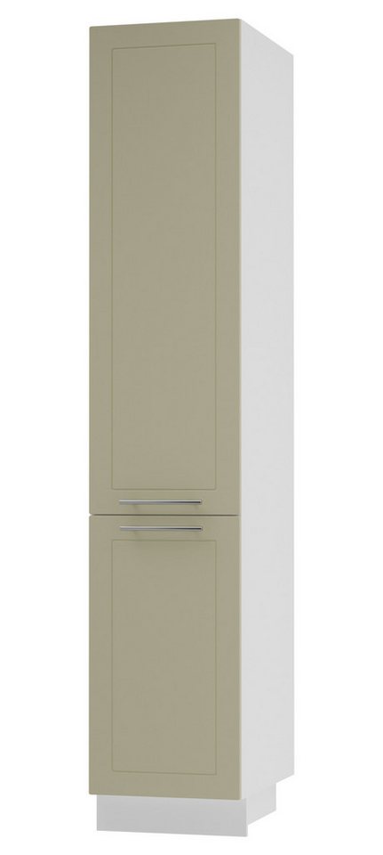 Feldmann-Wohnen Apothekerschrank Kvantum (Türscharniere mit Soft-Close-Funktion, 1 Schublade mit Metallkorb, 1-St., Fronten mit dekorativen Fräsungen und leicht abgerundeten Ecken) 40x59x207cm weiß - vanille (Q-2D14K/40/kargo) von Feldmann-Wohnen